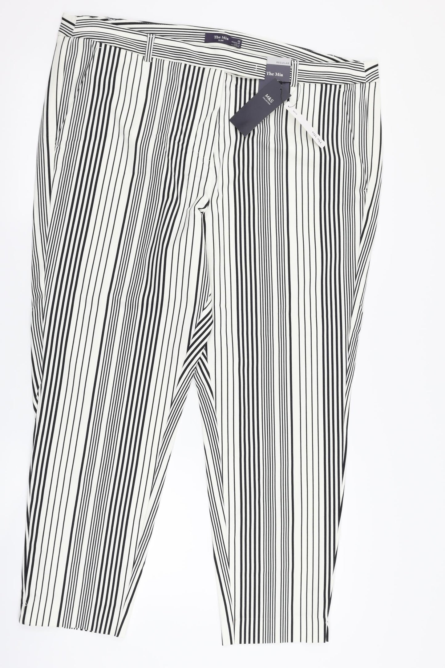 Marks and Spencer Womens White Striped  Trousers  Size 20 L26 in