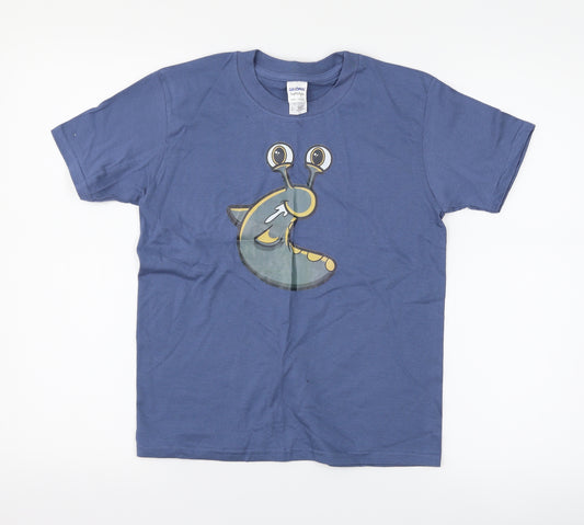 Front view of Gildan boys’ blue basic t-shirt, size 9-10, years - slug