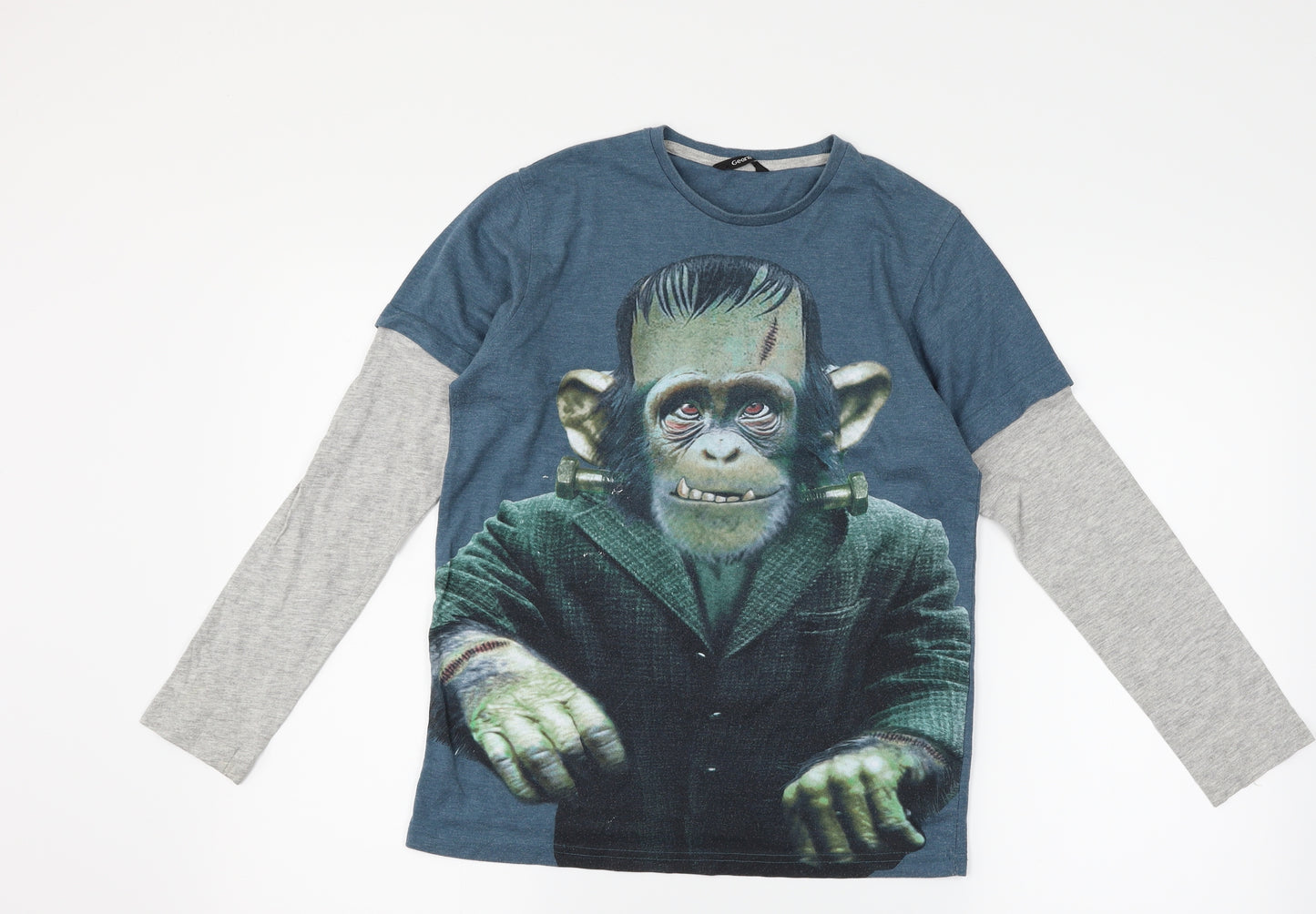 George Girls Blue   Basic T-Shirt Size 12-13 Years  - monkey frankenstein