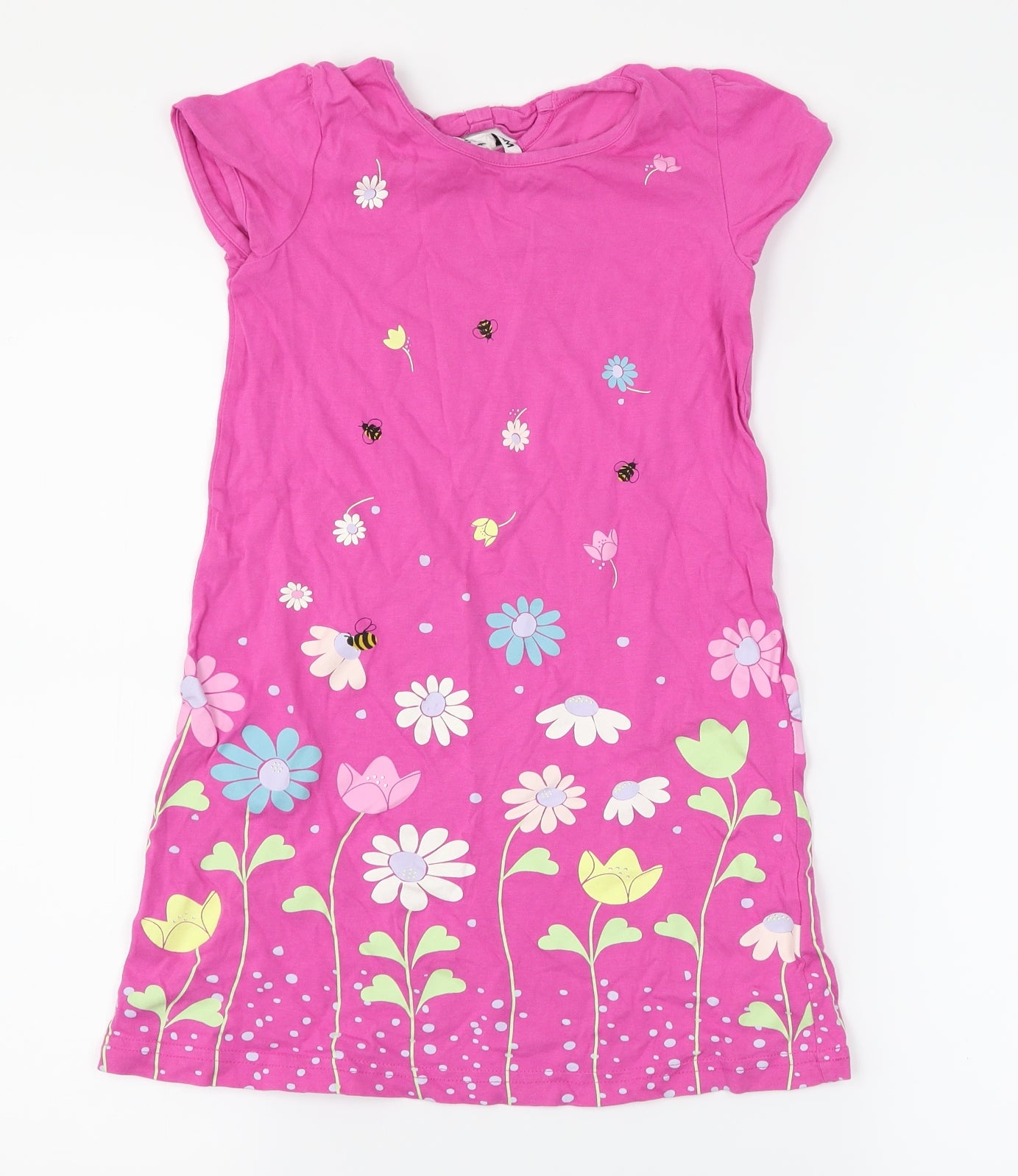 H&M Girls Pink Floral  T-Shirt Dress  Size 7-8 Years