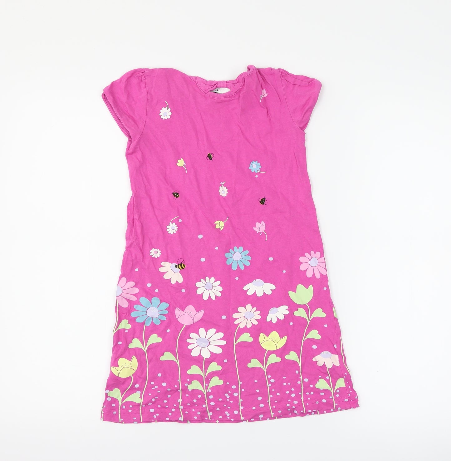 H&M Girls Pink Floral  T-Shirt Dress  Size 7-8 Years