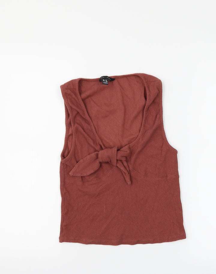 New Look Womens Brown Cropped Tank Size 14 - tie front