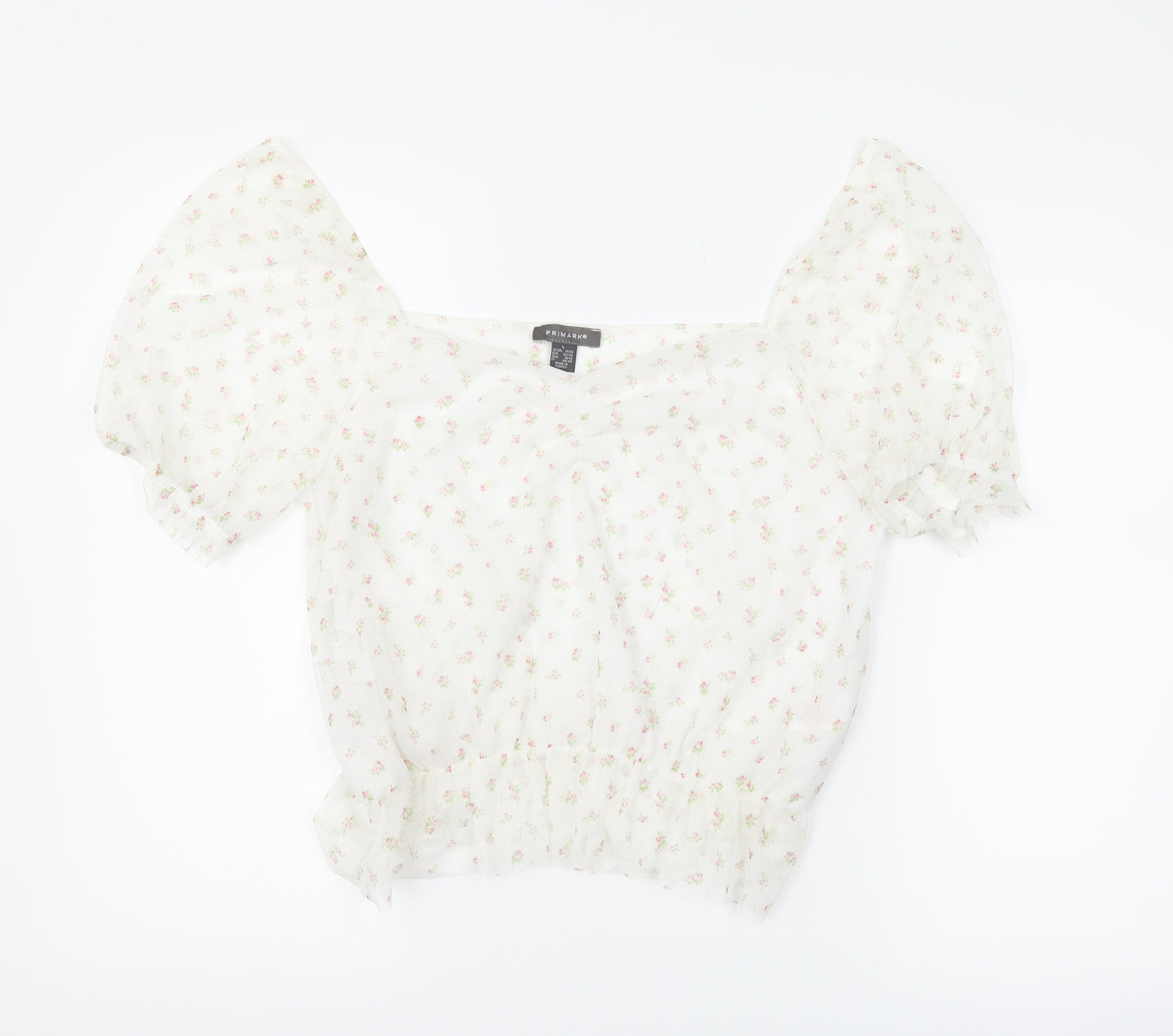 Primark Womens White Floral  Basic T-Shirt Size L