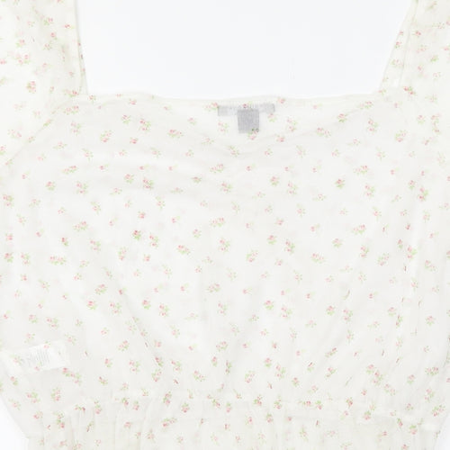 Primark Womens White Floral  Basic T-Shirt Size L