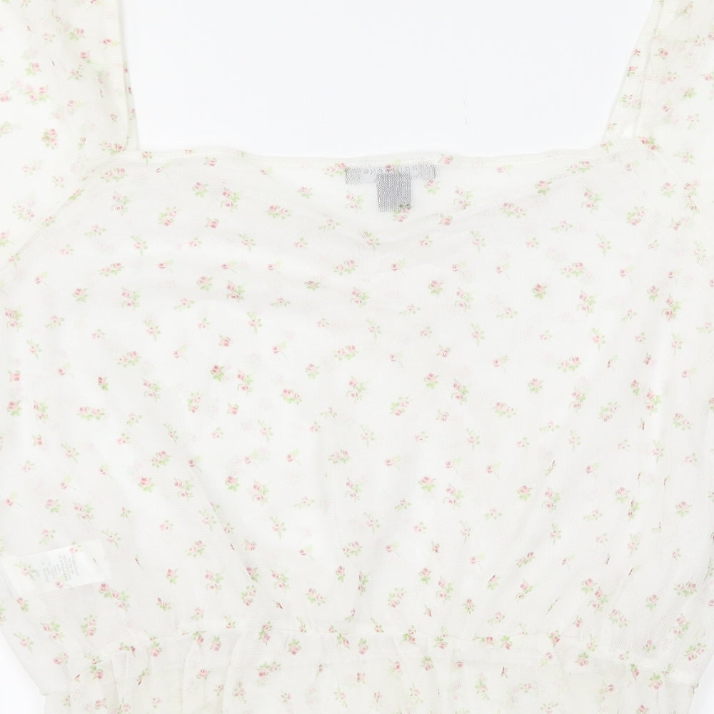 Primark Womens White Floral  Basic T-Shirt Size L