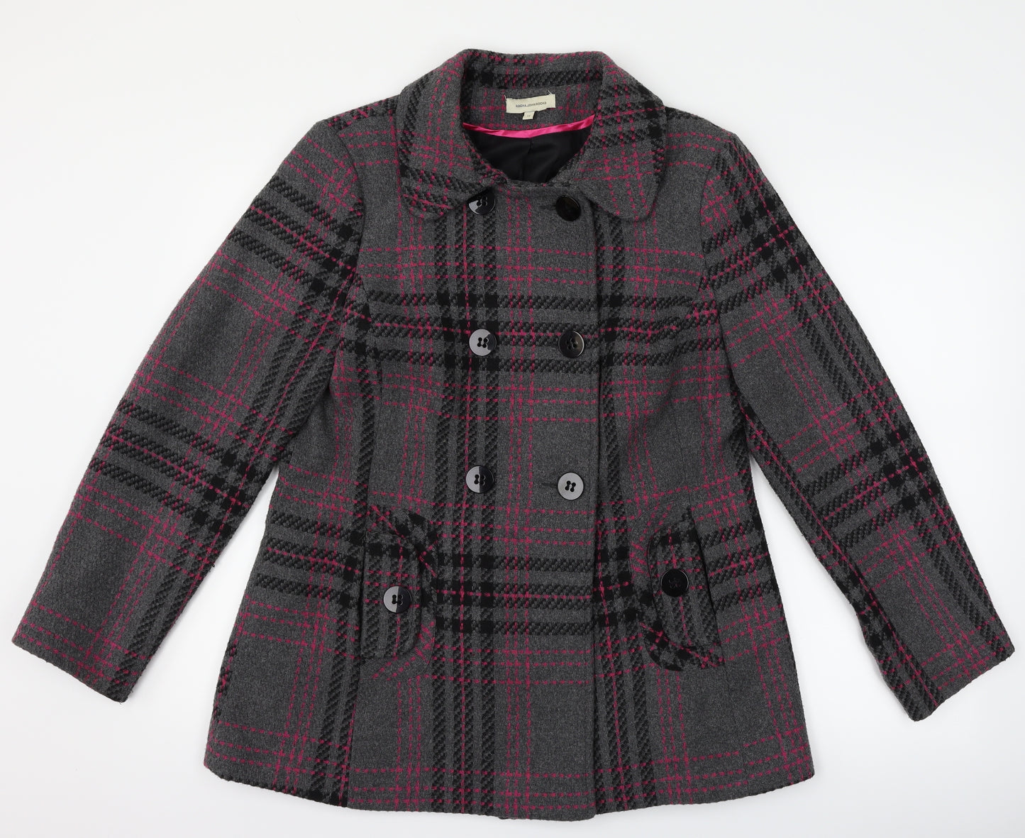 RJR.John Rocha Womens Grey Check  Pea Coat Coat Size 14