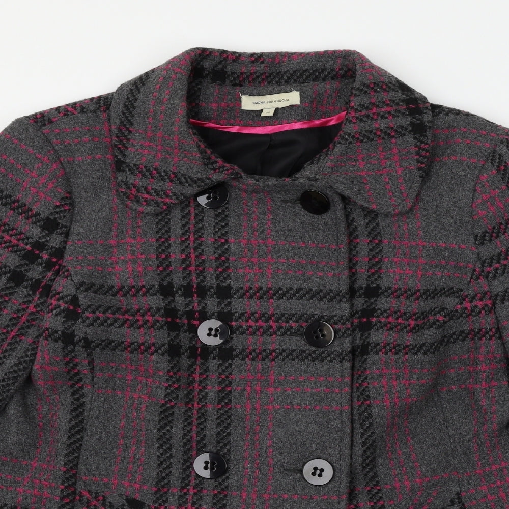 RJR.John Rocha Womens Grey Check  Pea Coat Coat Size 14