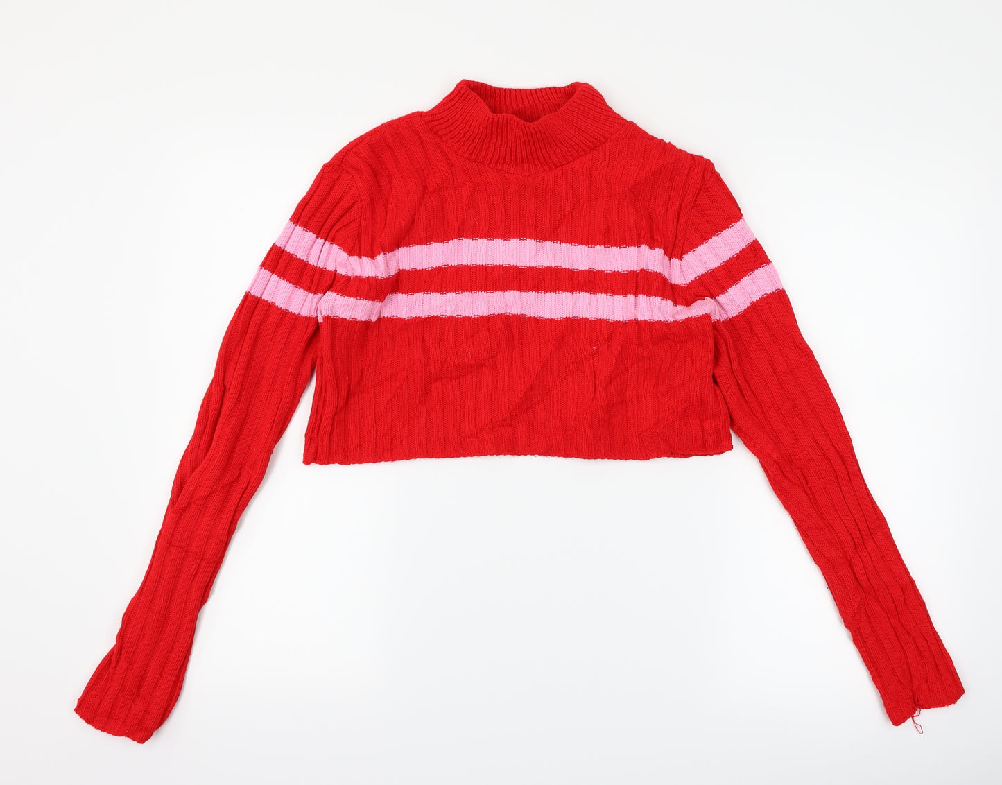 PRETTYLITTLETHING Womens Red Striped  Pullover Jumper Size 12  - cropped
