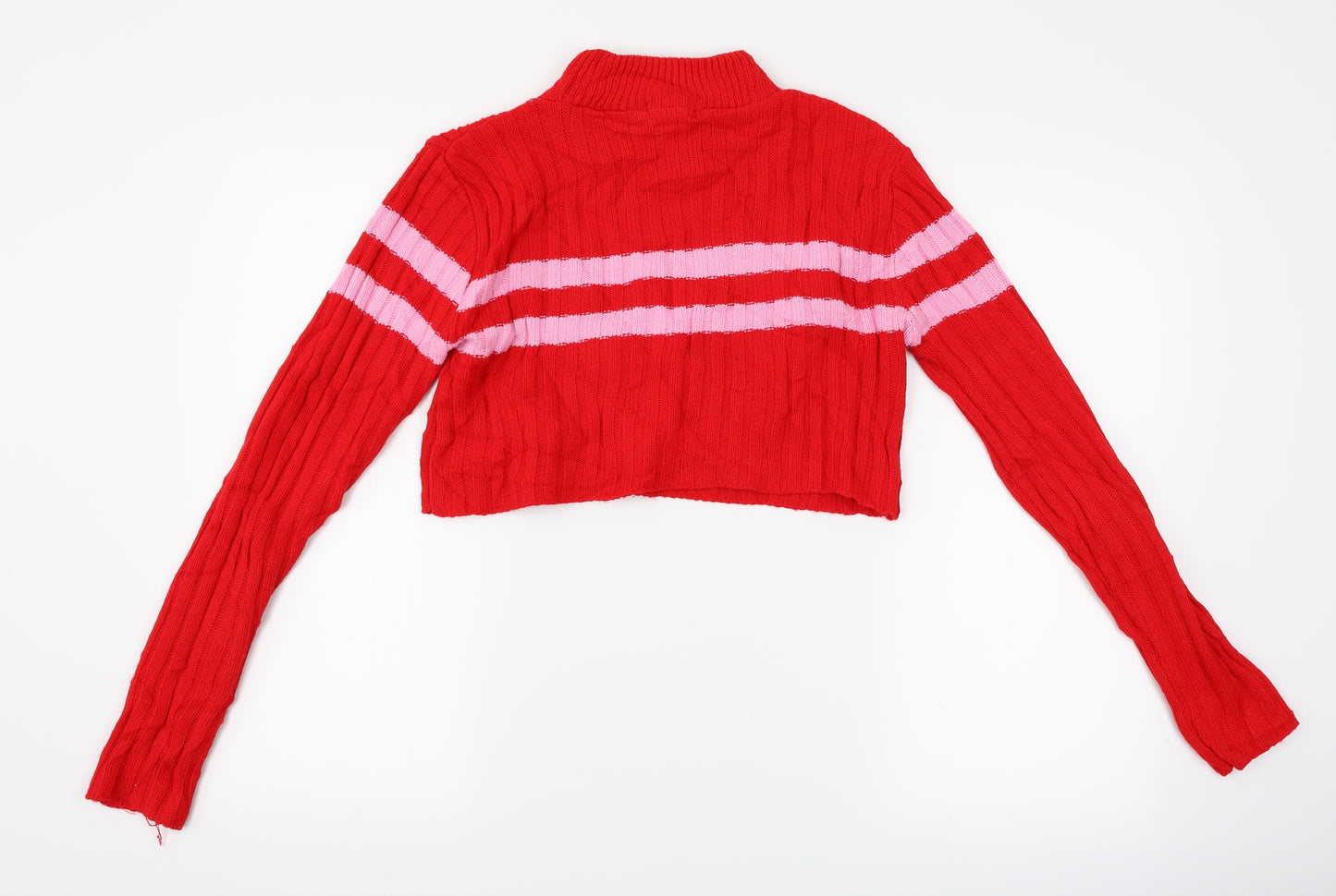 PRETTYLITTLETHING Womens Red Striped  Pullover Jumper Size 12  - cropped