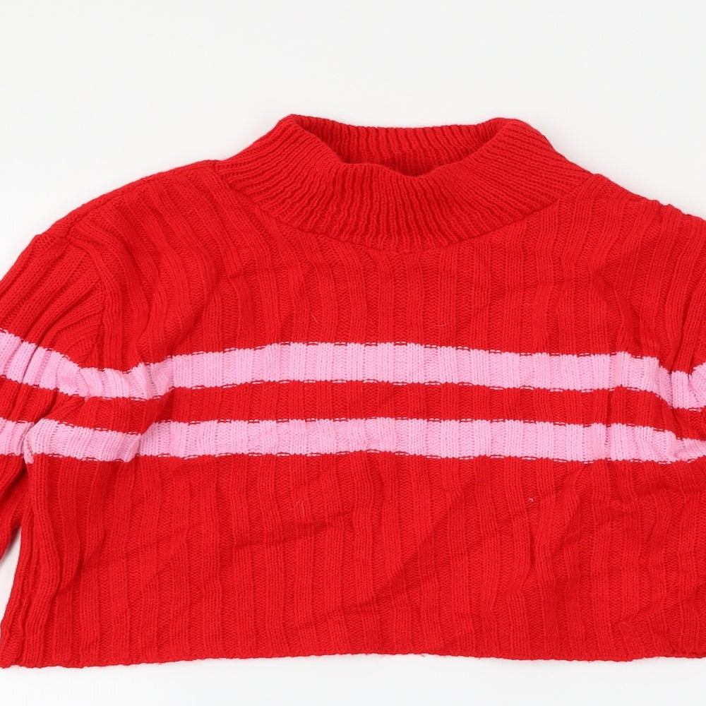 PRETTYLITTLETHING Womens Red Striped  Pullover Jumper Size 12  - cropped