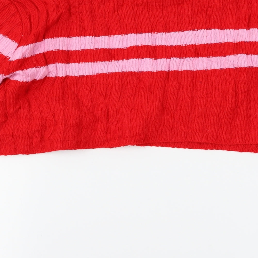 PRETTYLITTLETHING Womens Red Striped  Pullover Jumper Size 12  - cropped