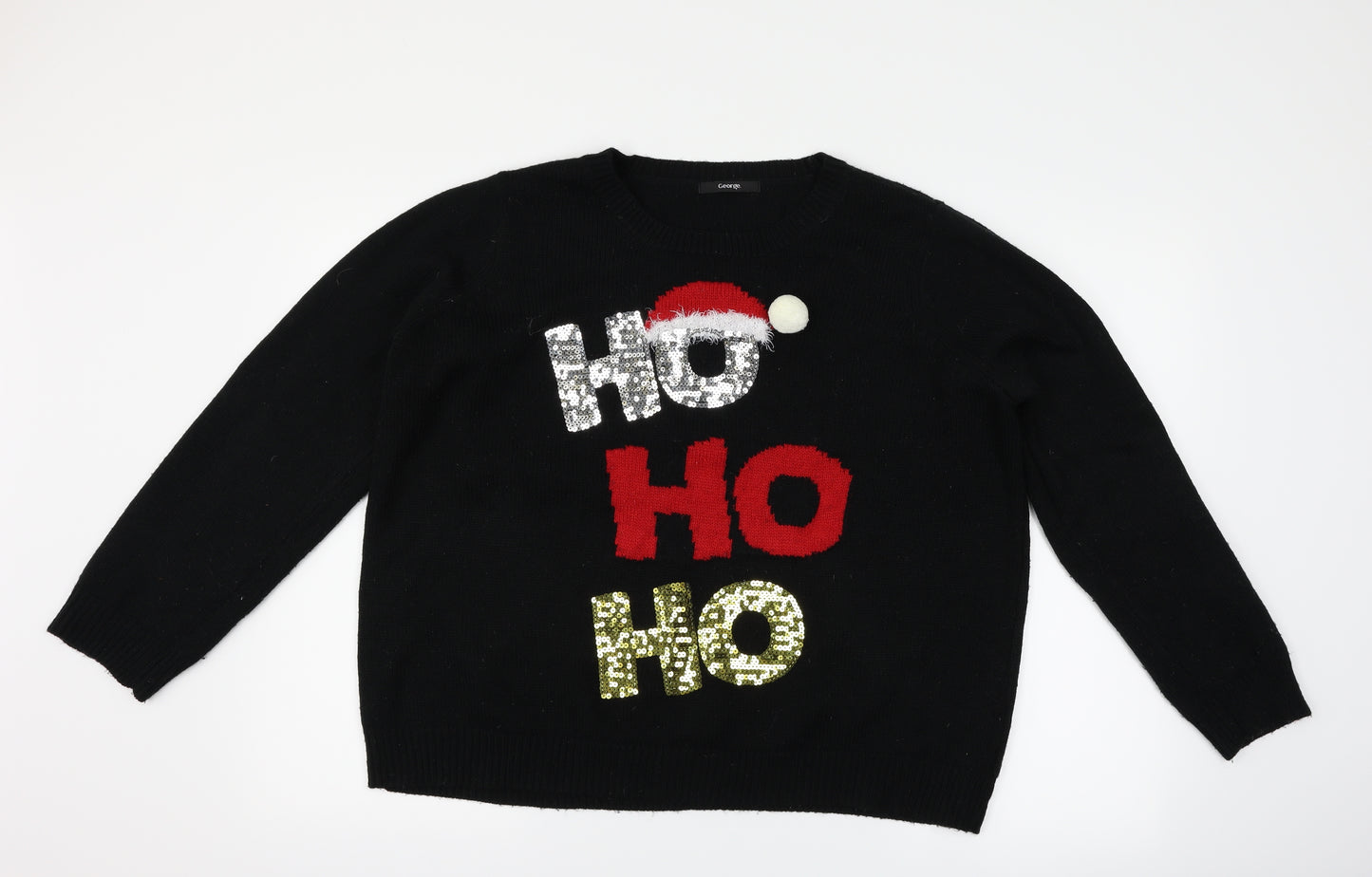 George Womens Black   Pullover Jumper Size 20  - Christmas HO HO HO