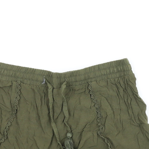 Primark Womens Green   Paperbag Shorts Size 8