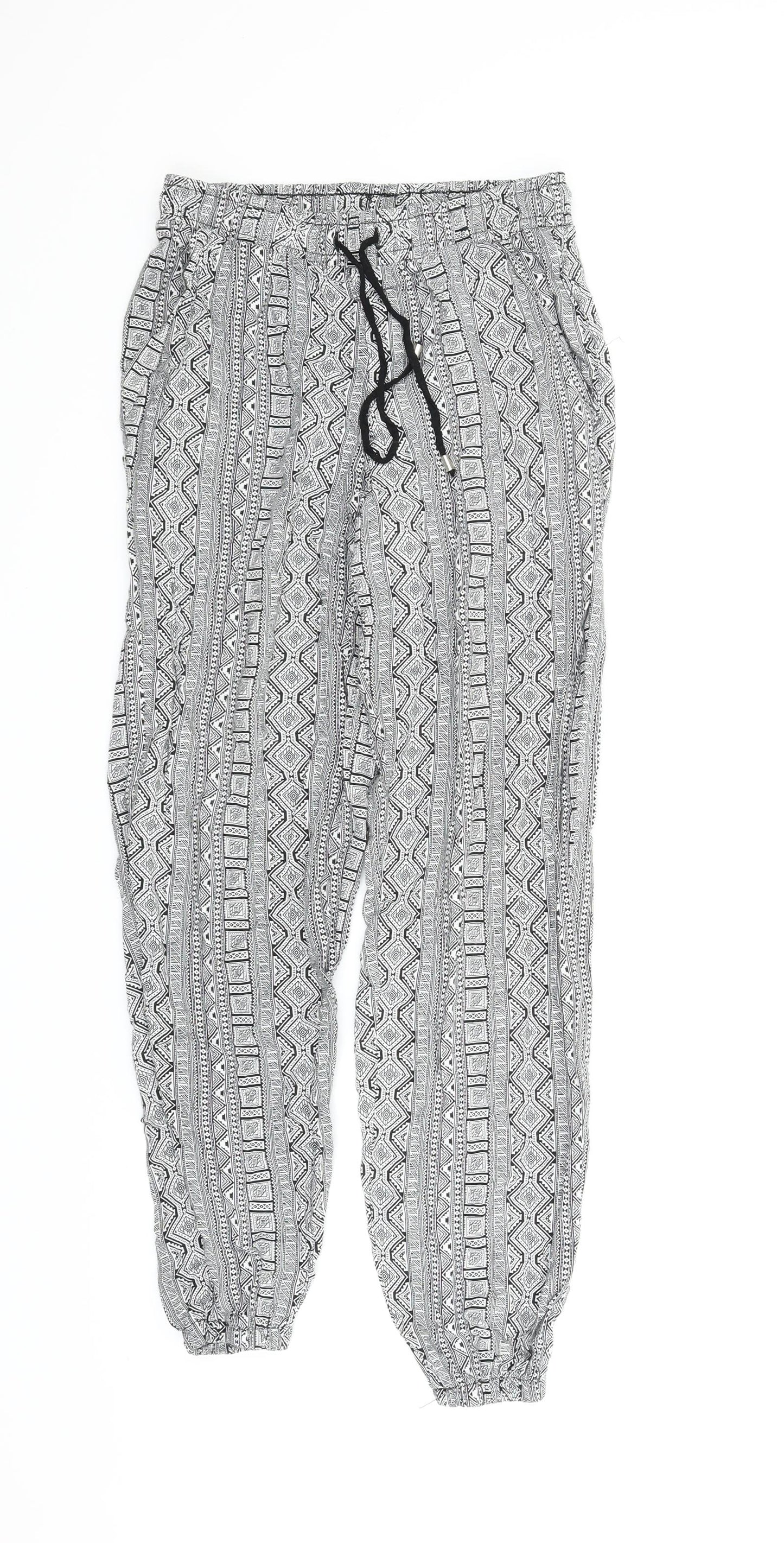 Primark Womens Grey Geometric  Harem Trousers Size 10 L25 in