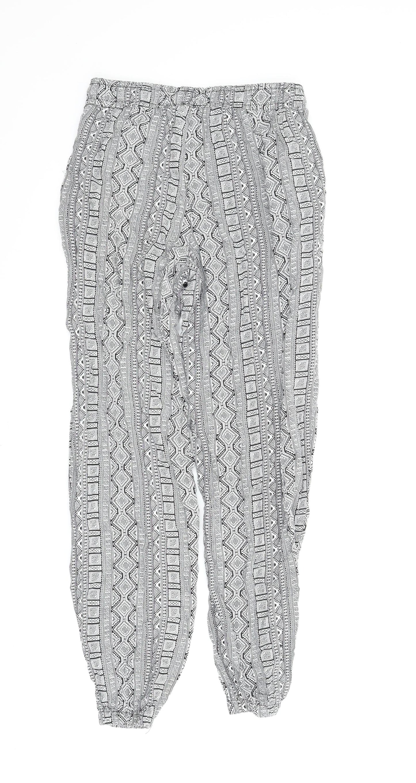 Primark Womens Grey Geometric  Harem Trousers Size 10 L25 in