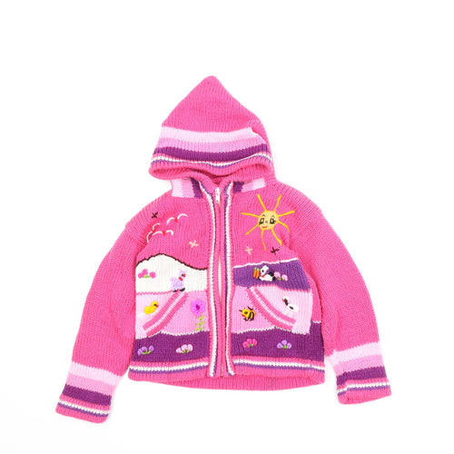 Preworn Girls Pink Animal Print  Cardigan Jumper Size 4 Years