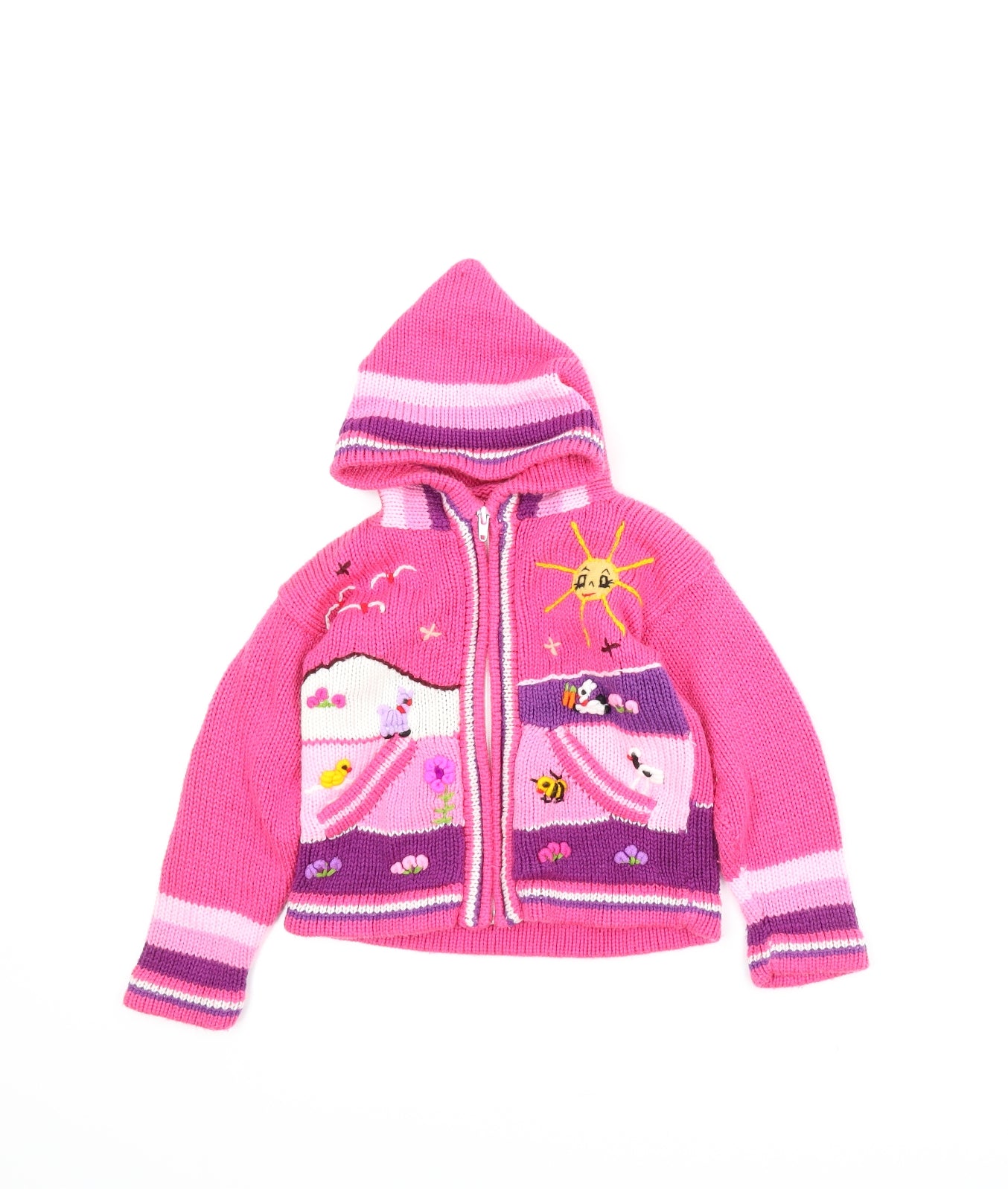 Preworn Girls Pink Animal Print  Cardigan Jumper Size 4 Years