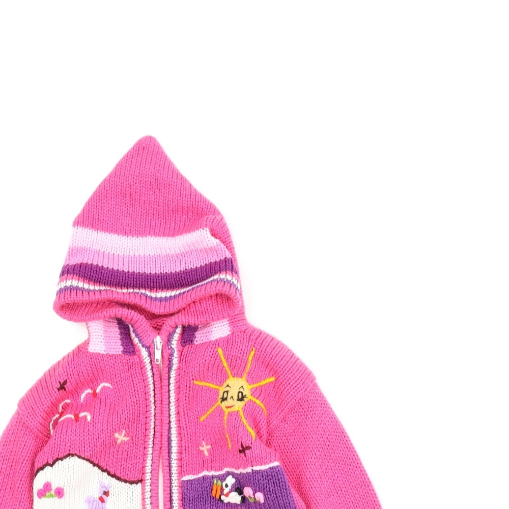 Preworn Girls Pink Animal Print  Cardigan Jumper Size 4 Years