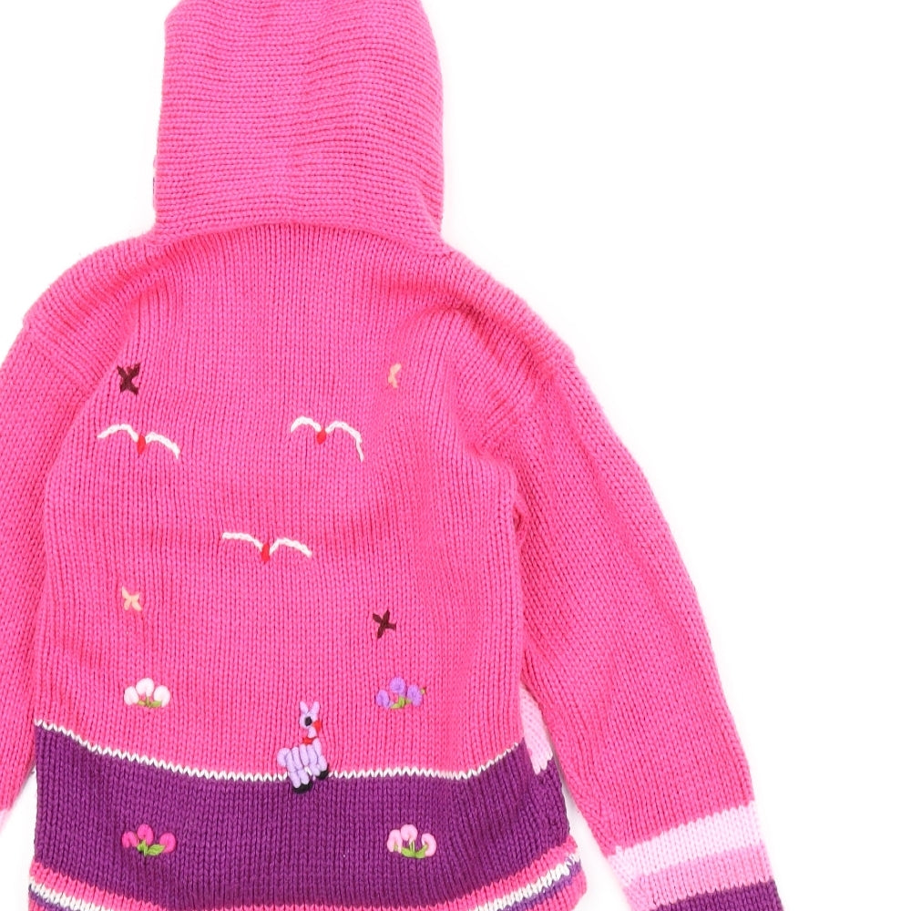 Preworn Girls Pink Animal Print  Cardigan Jumper Size 4 Years