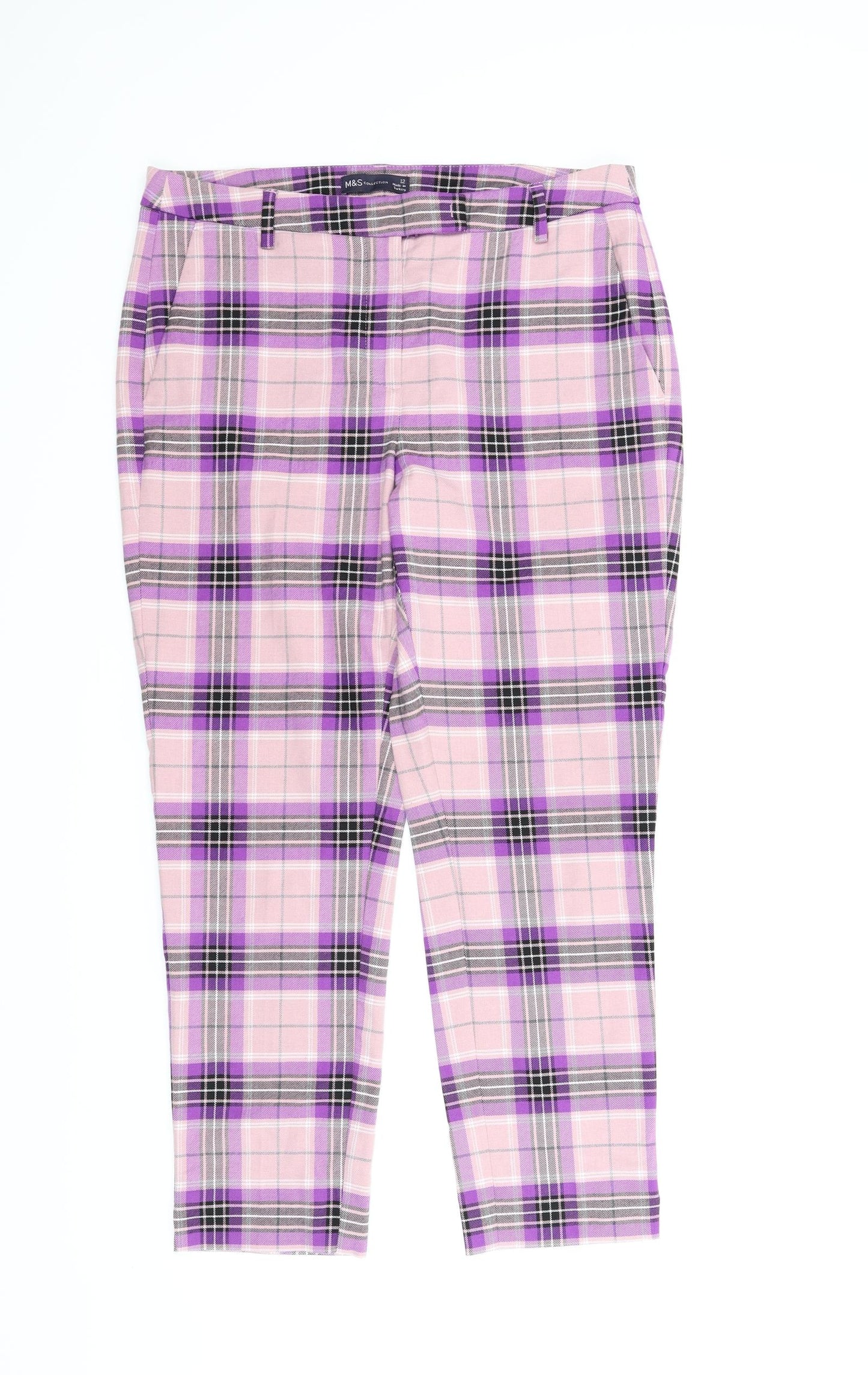 M&S Womens Purple Plaid  Pedal Pusher Trousers Size 12 L24 in