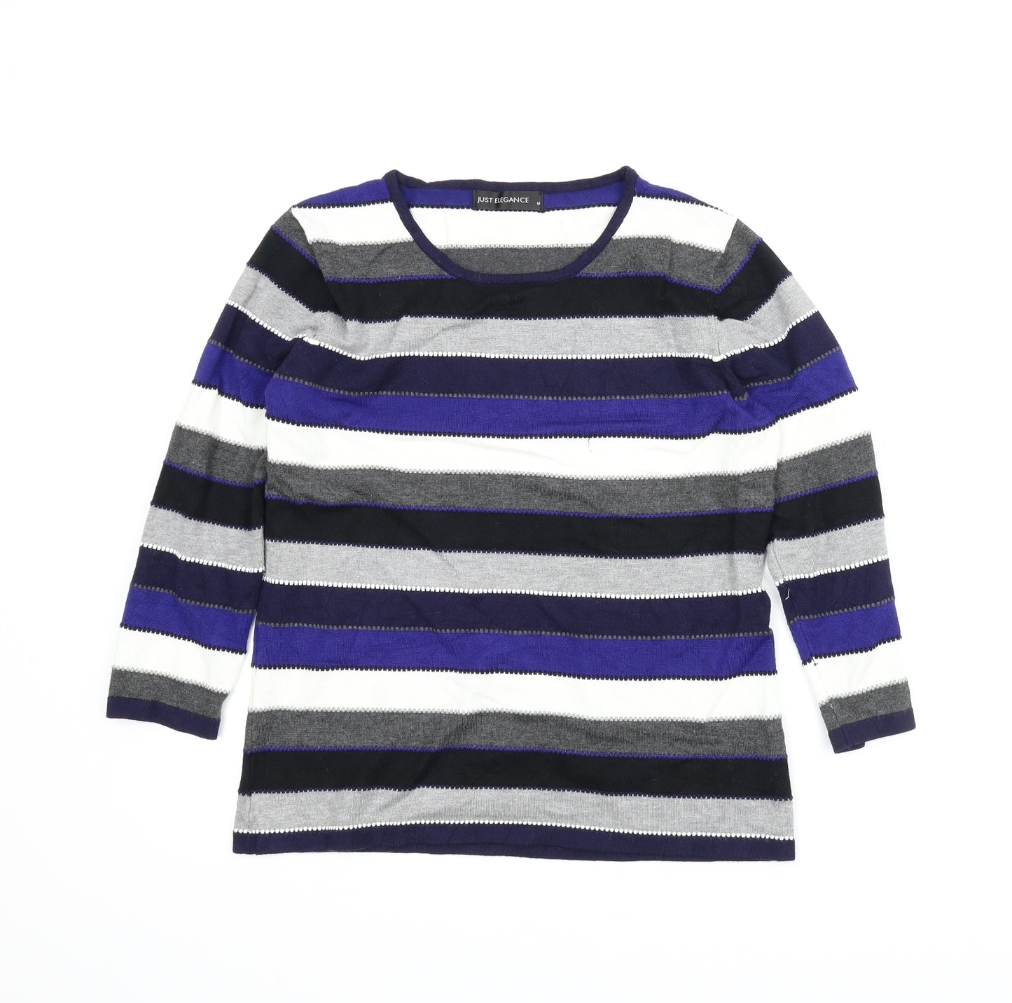Just Elegance Womens Blue Striped  Pullover Jumper Size M