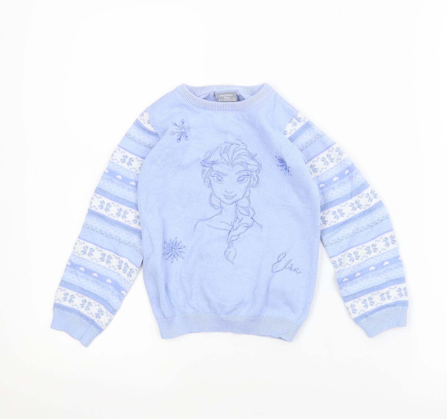 George Girls Blue Fair Isle  Pullover Jumper Size 4-5 Years  - Frozen