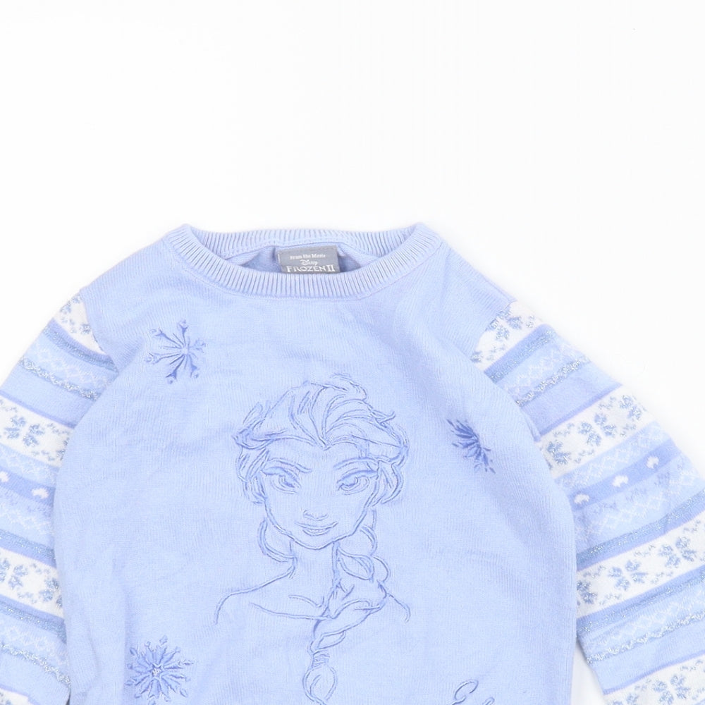George Girls Blue Fair Isle  Pullover Jumper Size 4-5 Years  - Frozen