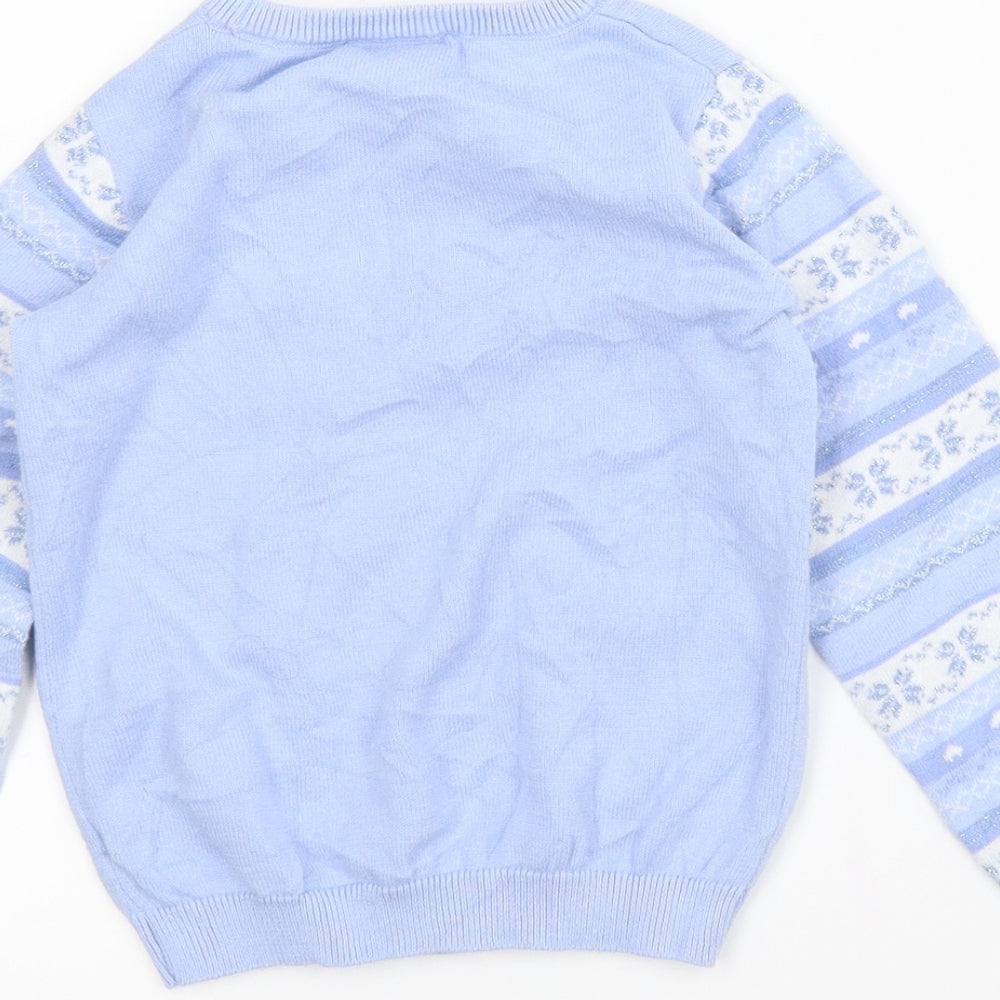 George Girls Blue Fair Isle  Pullover Jumper Size 4-5 Years  - Frozen