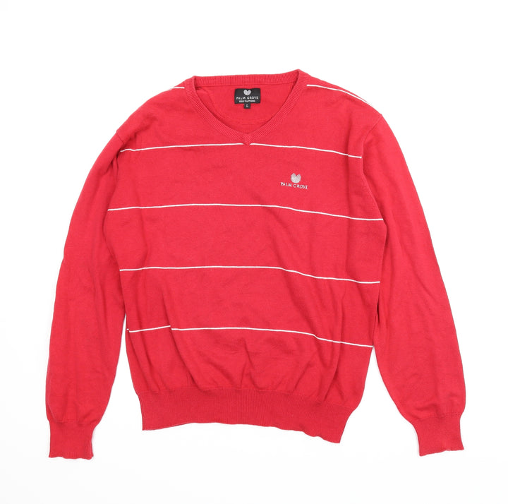 Palm Grove Mens Red Striped Pullover Jumper Size L