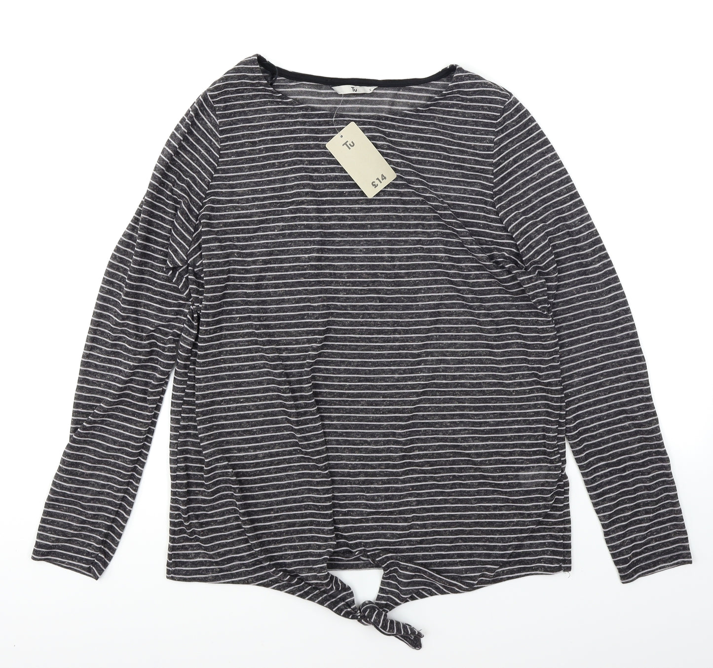 TU Womens Grey Striped  Basic T-Shirt Size 16
