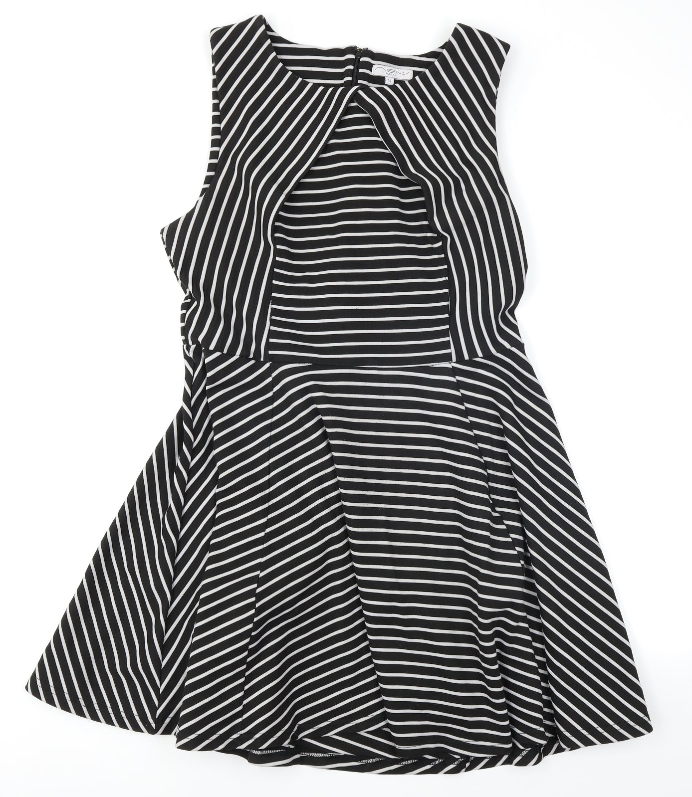 New Look Womens Black Striped  Skater Dress  Size 16