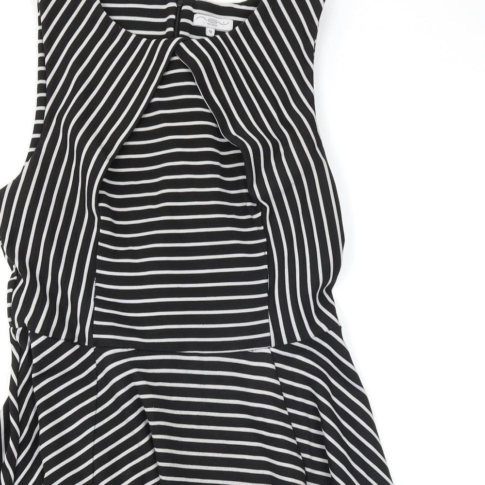 New Look Womens Black Striped  Skater Dress  Size 16