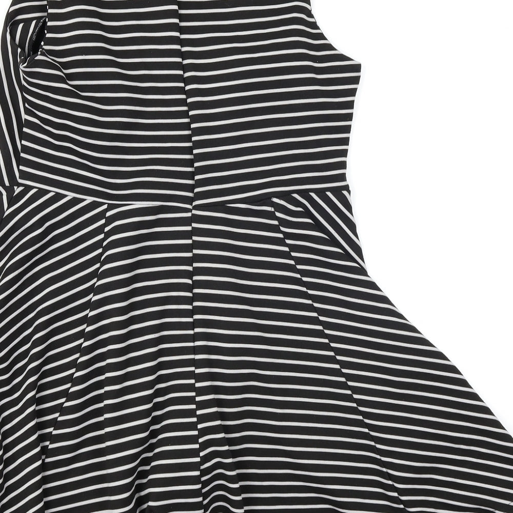 New Look Womens Black Striped  Skater Dress  Size 16