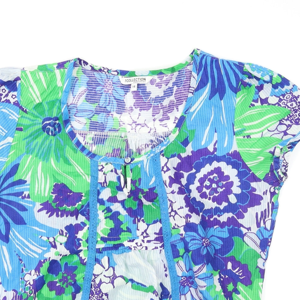 The Collection Womens Blue Floral  Basic Blouse Size 14