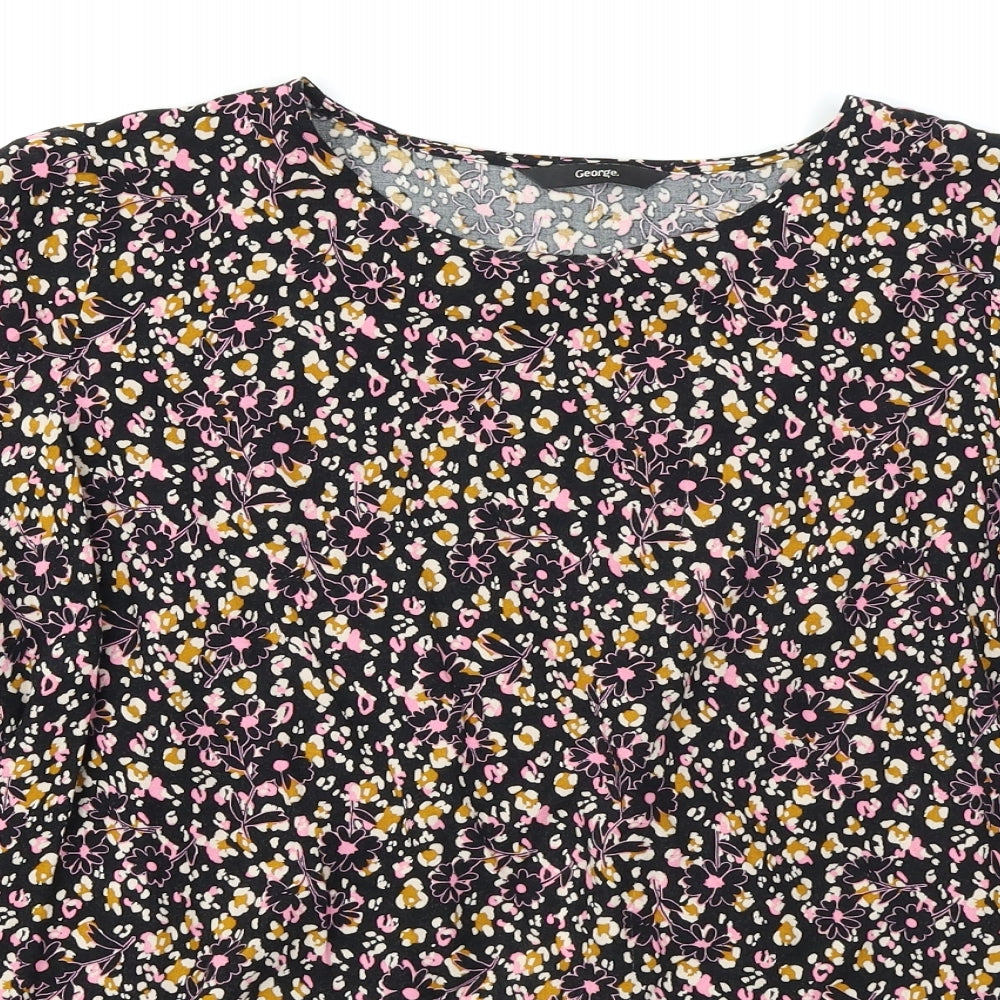 George Womens Black Floral  Basic T-Shirt Size 10