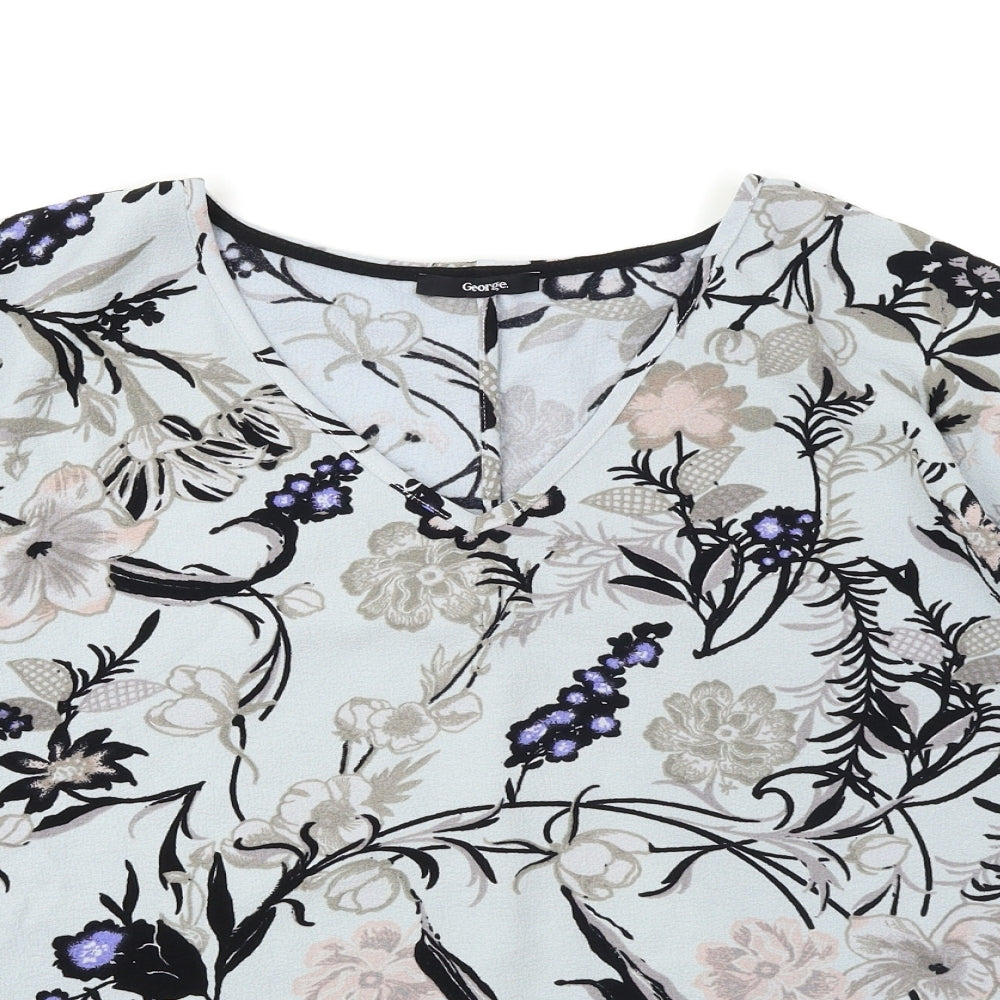 George Womens Blue Floral  Basic Blouse Size 12