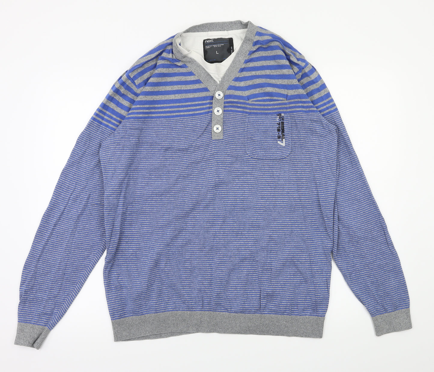 NEXT Mens Blue Striped  Pullover Hoodie Size L