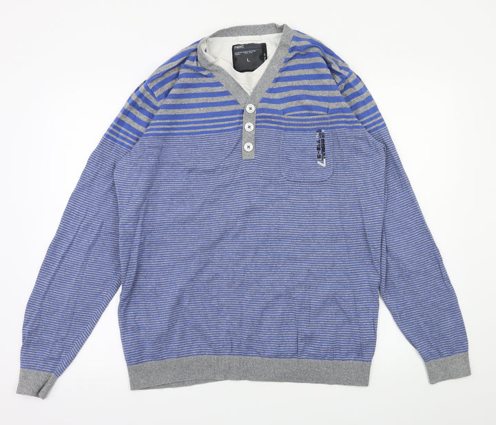 NEXT Mens Blue Striped  Pullover Hoodie Size L