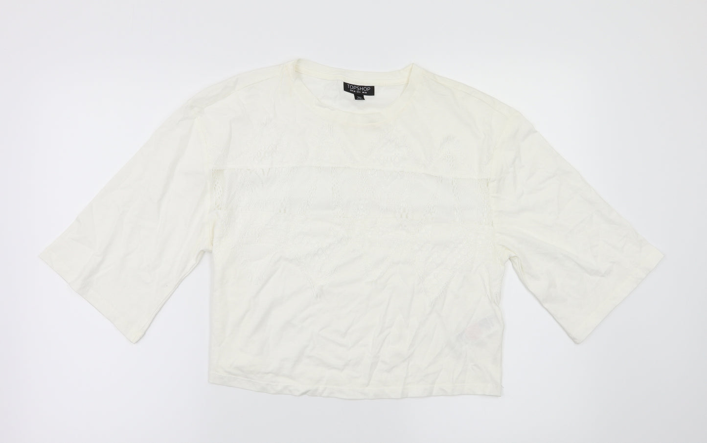 Topshop Womens White Floral  Basic T-Shirt Size 10