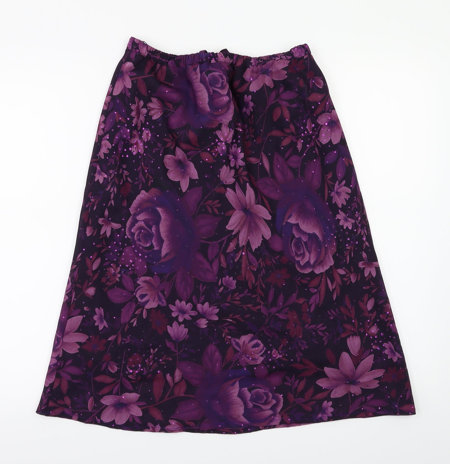 Berkertex Womens Purple Floral  A-Line Skirt Size 12  - Stretch waistband