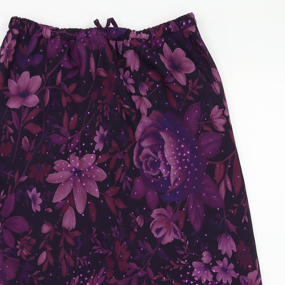 Berkertex Womens Purple Floral  A-Line Skirt Size 12  - Stretch waistband