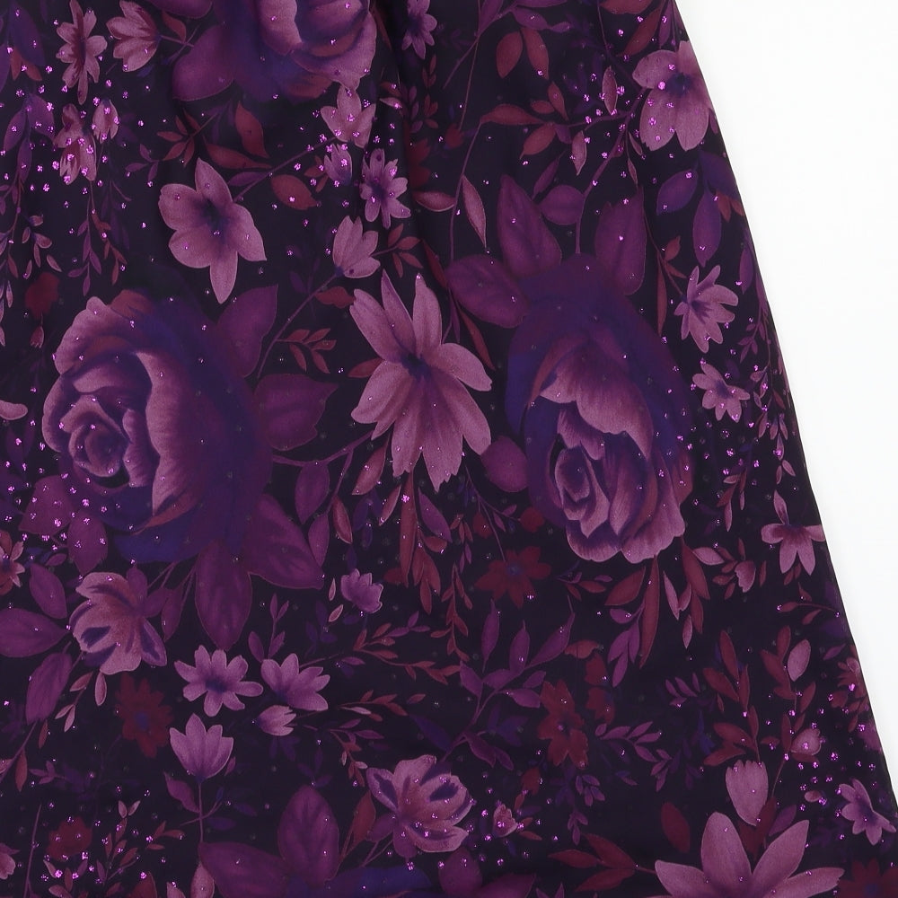 Berkertex Womens Purple Floral  A-Line Skirt Size 12  - Stretch waistband