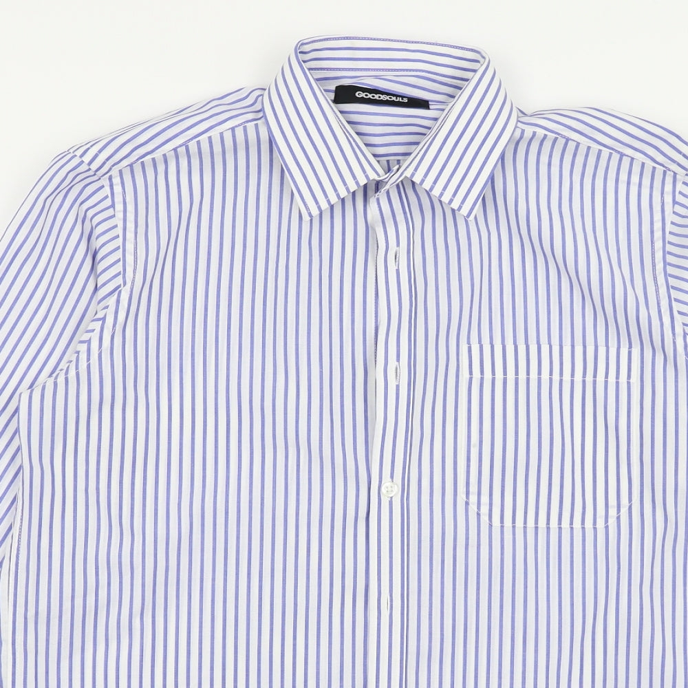 Goodsouls Mens White Striped   Dress Shirt Size 15
