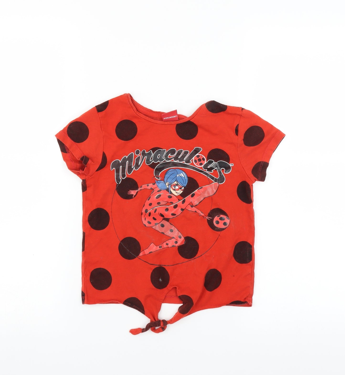 Primark Girls Orange Polka Dot  Basic T-Shirt Size 6-7 Years  - miraculous