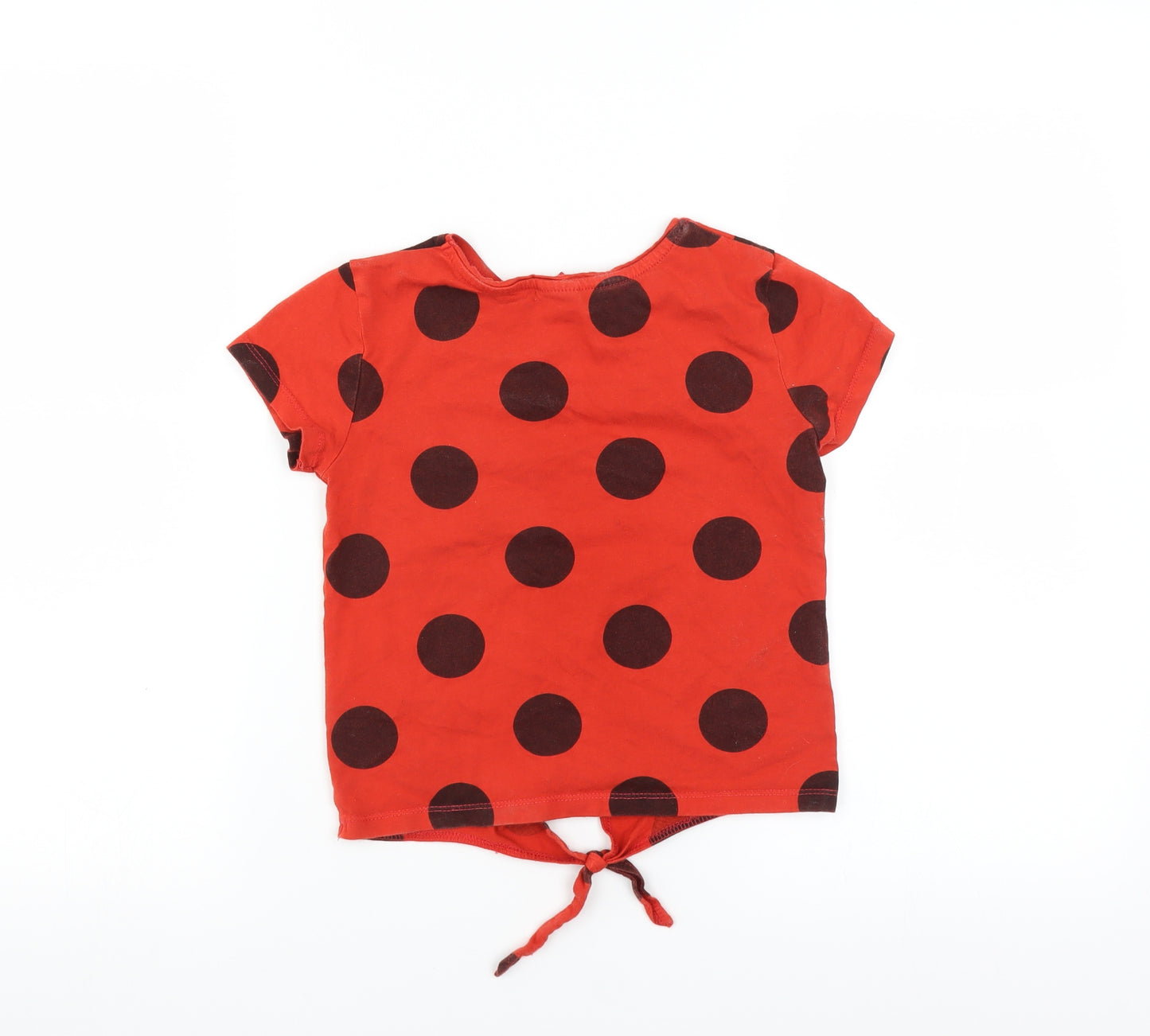 Primark Girls Orange Polka Dot  Basic T-Shirt Size 6-7 Years  - miraculous