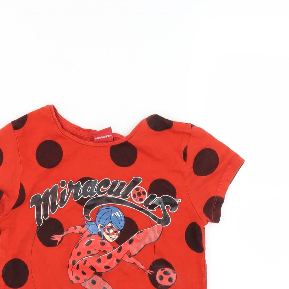 Primark Girls Orange Polka Dot  Basic T-Shirt Size 6-7 Years  - miraculous