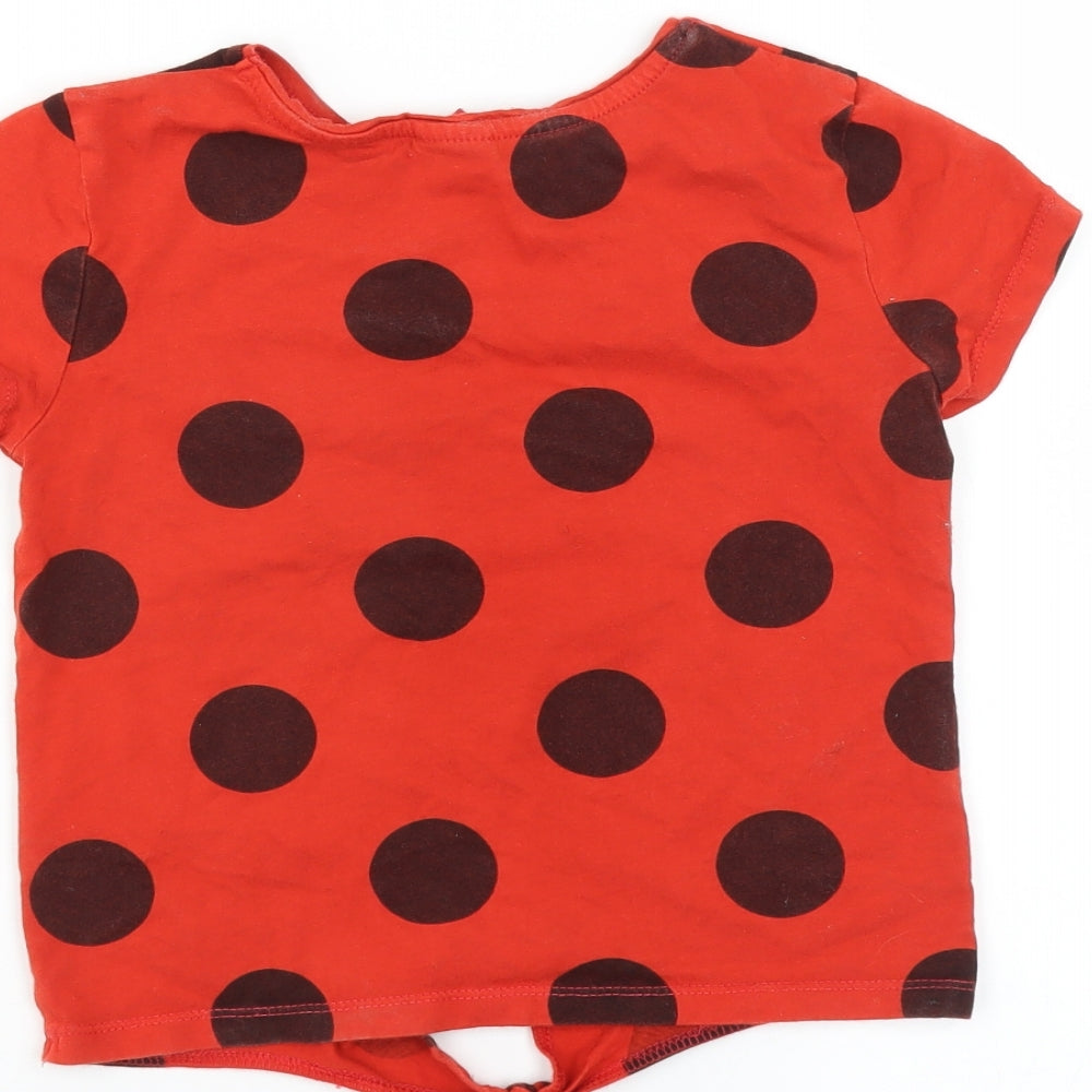 Primark Girls Orange Polka Dot  Basic T-Shirt Size 6-7 Years  - miraculous
