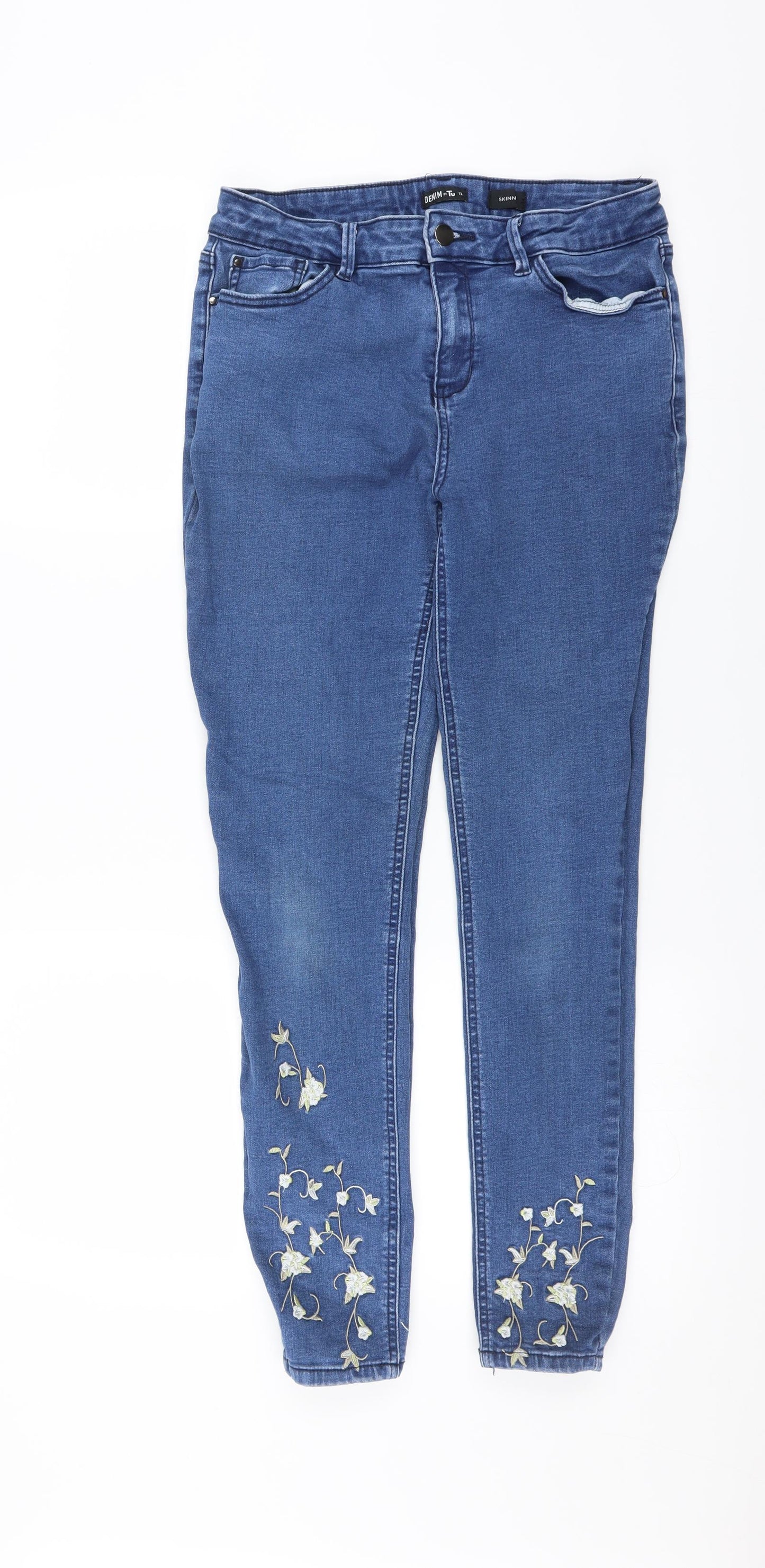 Sainsburys Womens Blue  Denim Skinny Jeans Size 12 L27 in - Floral embroidery