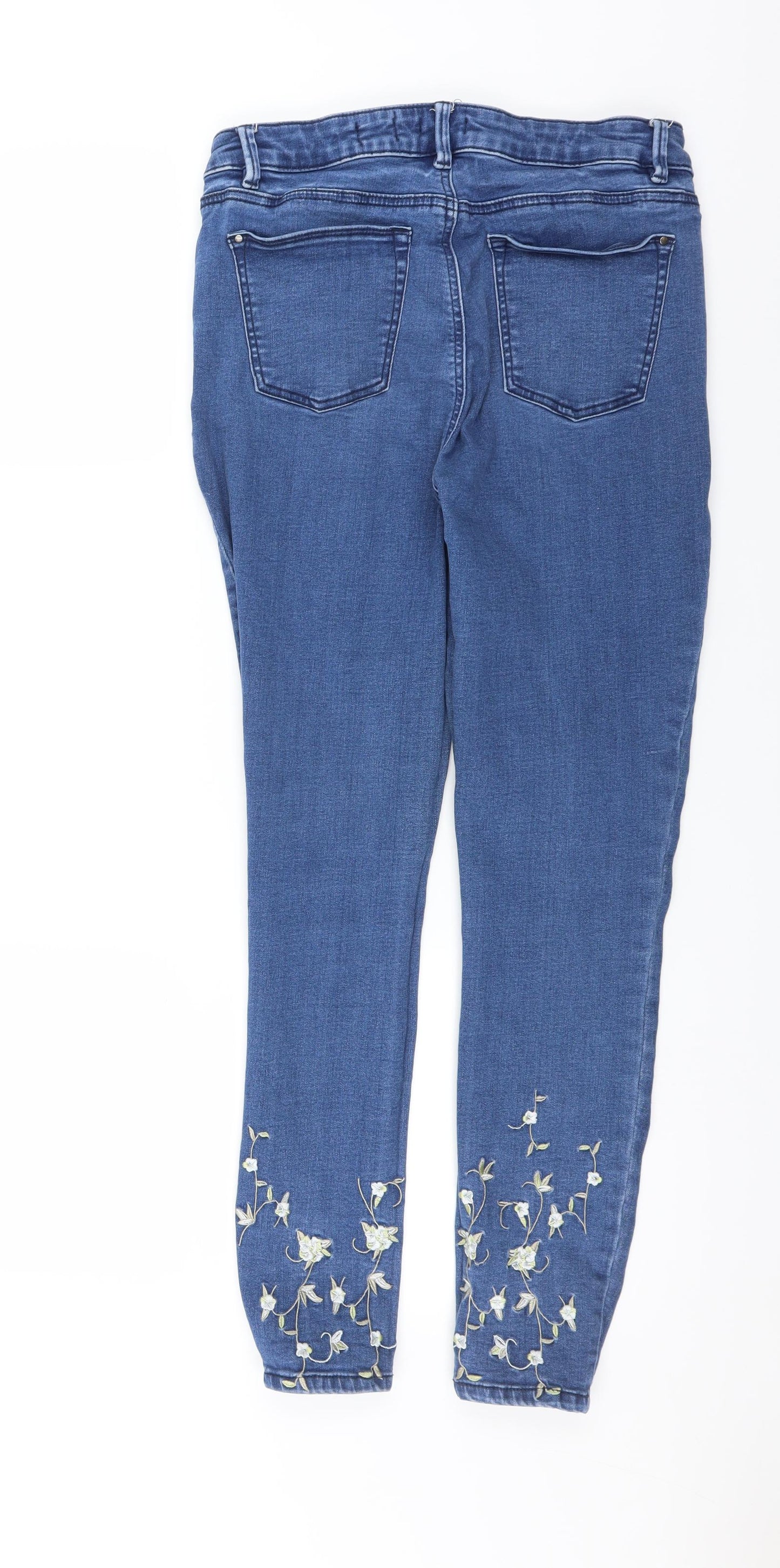 Sainsburys Womens Blue  Denim Skinny Jeans Size 12 L27 in - Floral embroidery