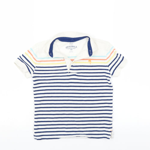 Marks and Spencer Boys White Striped  Basic Polo Size 5-6 Years